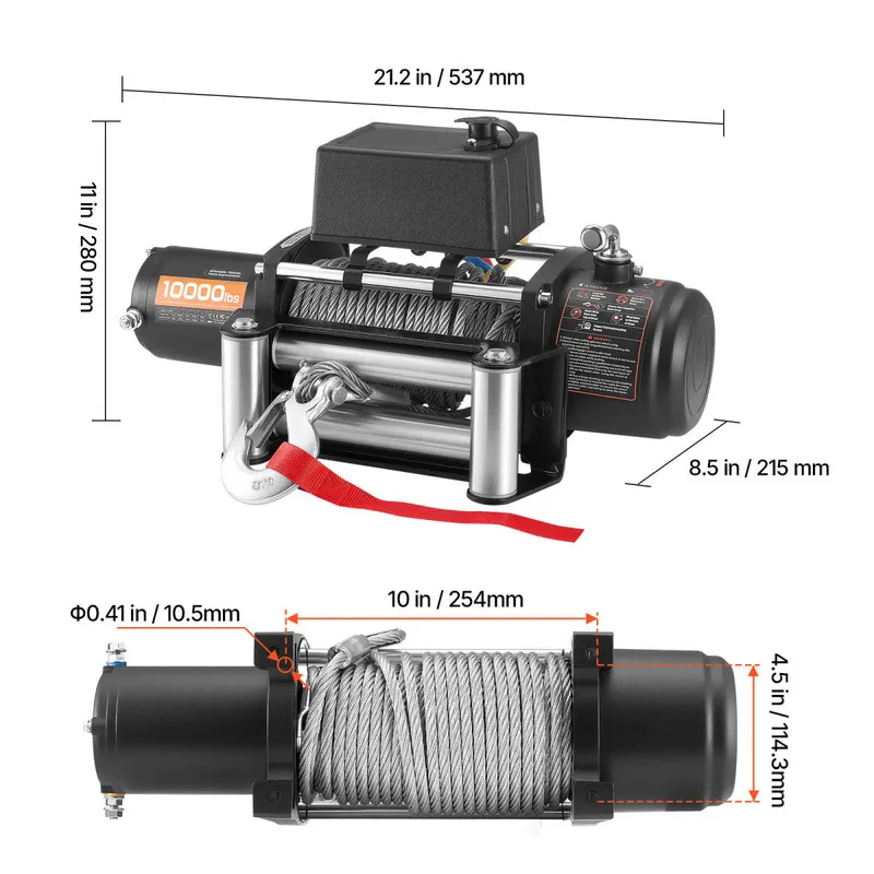 Electric Winch, with a load capacity of 10,000 pounds, IP55 waterproof for towing SUVs, Jeeps, trailers, boats, and off-road veh