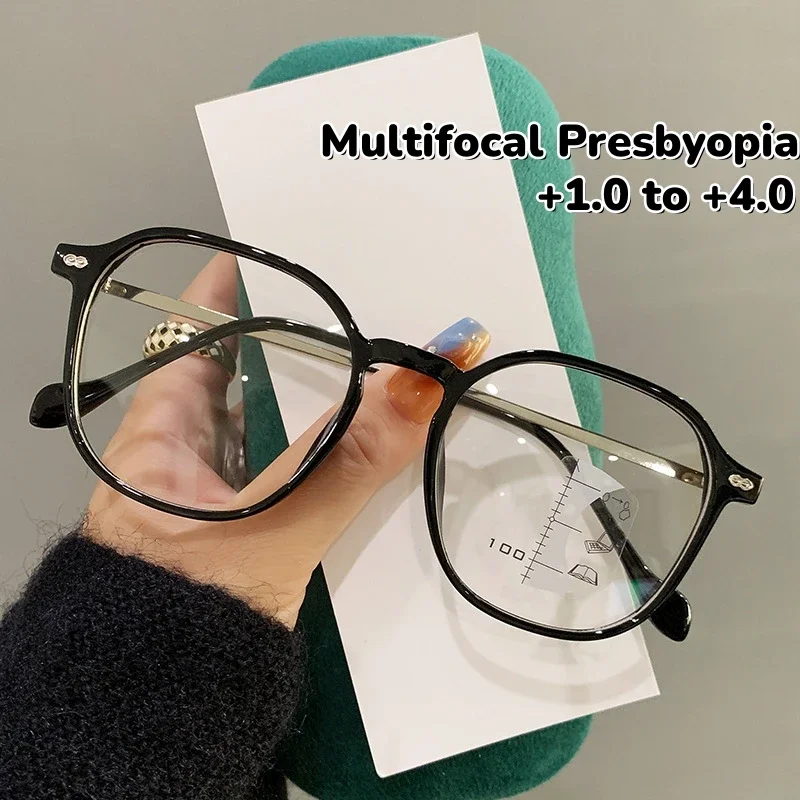 

2024 Anti Blue Light Eyewear Trendy Women Men Polygonal Presbyopia Glasses TR Ultra Light Classic Multifocal Reading Glasses