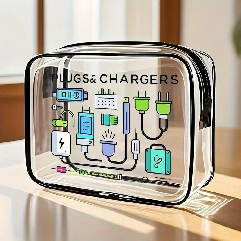 Clear Zipper Tote Bag - Multipurpose Transparent Carry Case for Toiletries, Makeup, Electronics. Ideal for Travel, Gym, Airport.