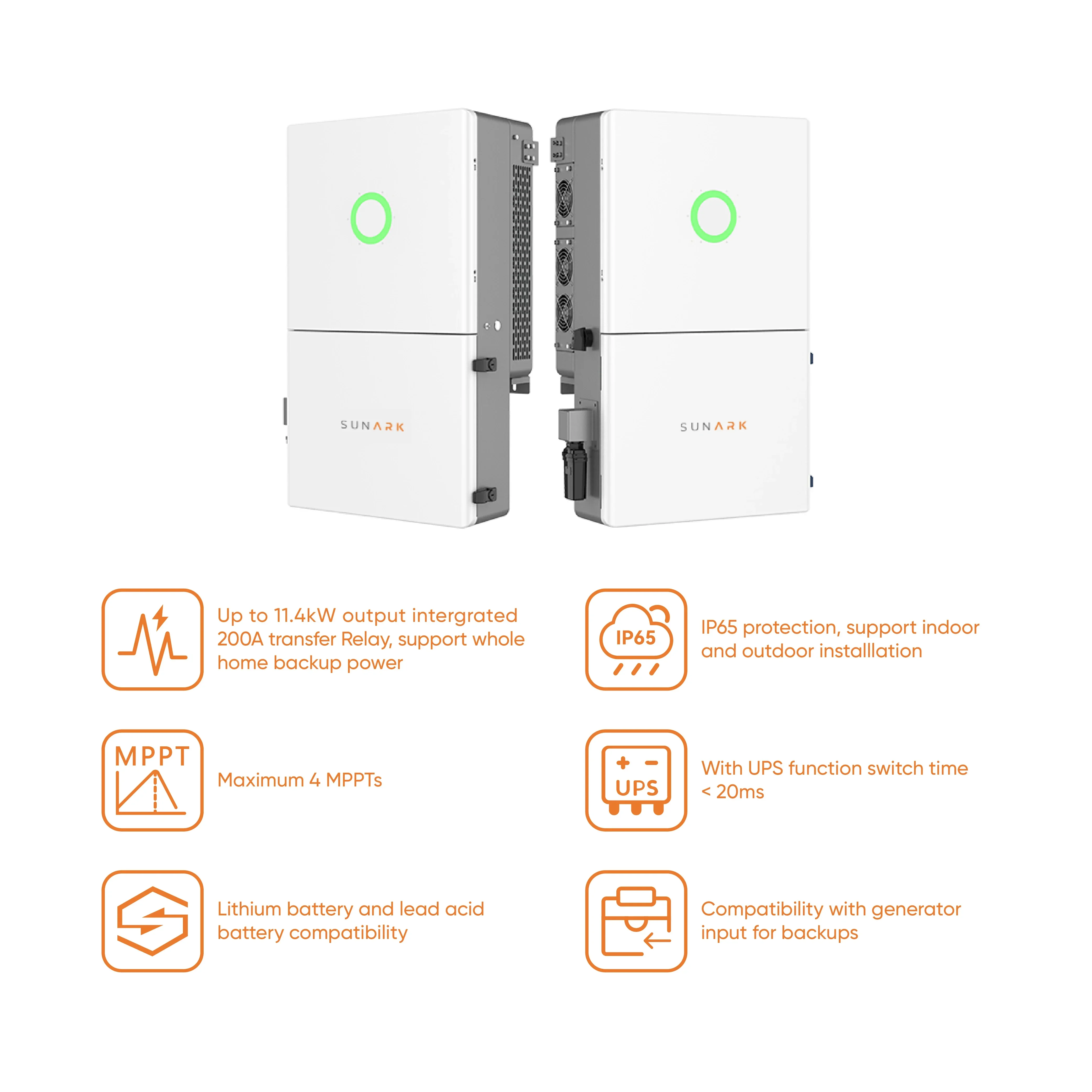 SunArkスプリットフェーズハイブリッドソーラーインバーター8KW 10KW 12Kw オンオフグリッド純正弦波PVインバーター