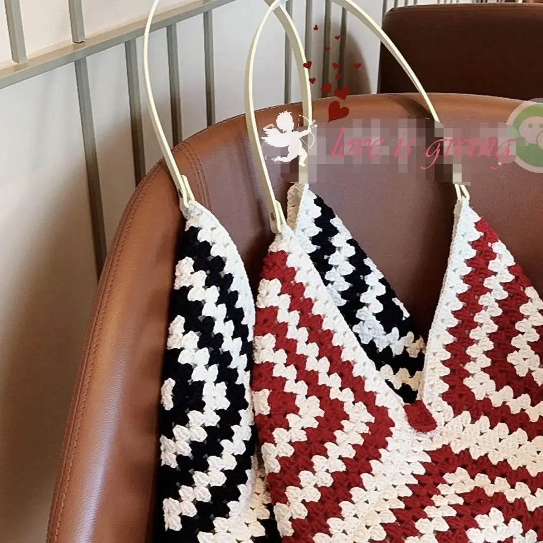 Finished product: Handmade woven bag, yarn, crochet, retro grandmother style homemade handbag, one shoulder handbag,