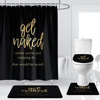 Get Naked Shower Curtain Set Cool Adult Quotes Inspirational Black Gold Unique Modern Polyester Mat 4 Pcs Bathroom Decor Mat Toi