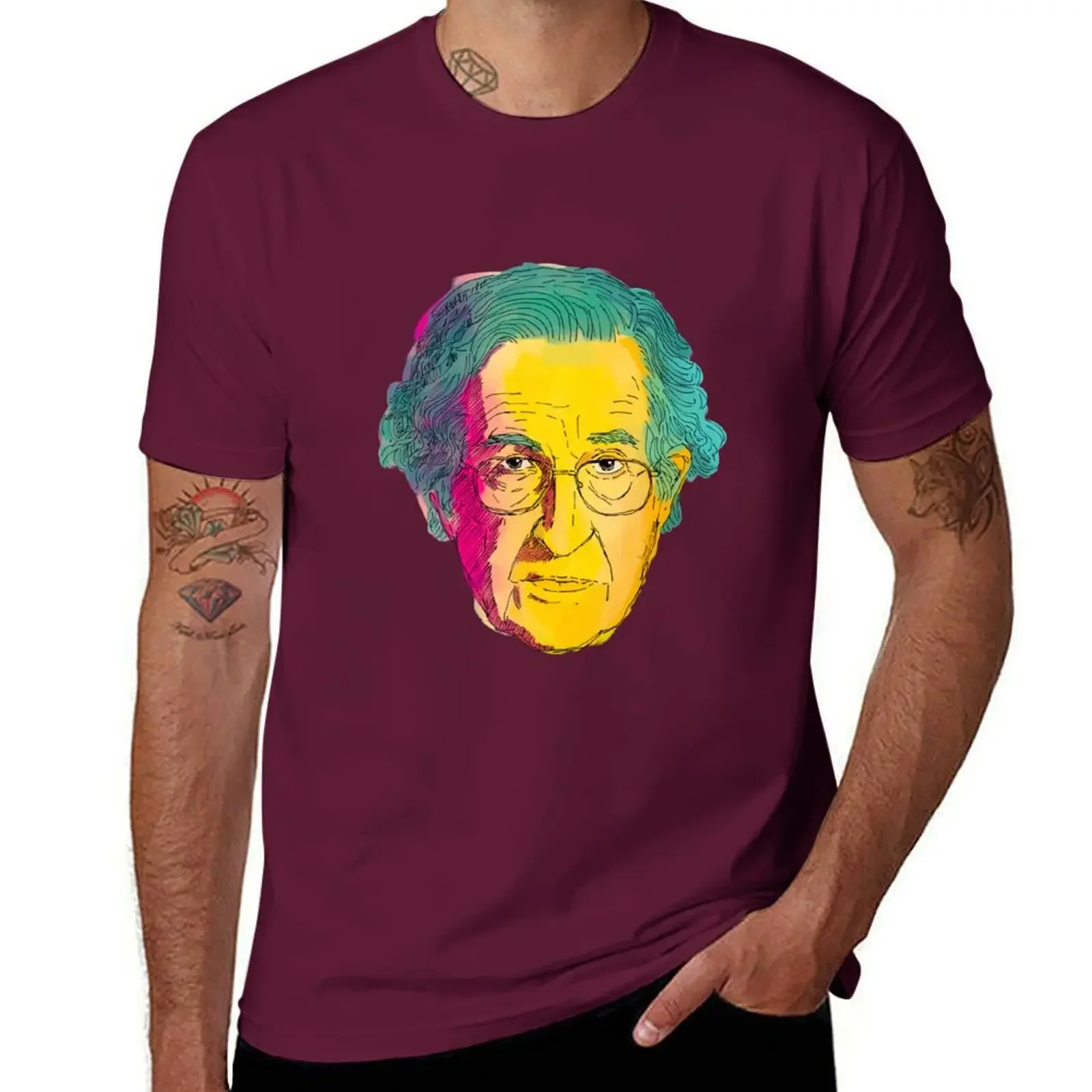 Anime Blacks Cute Tops Hippie Clothes Men Noam Chomsky Colorful Illustration T-Shirt Men Clothing Oversized Men Clothing cotton