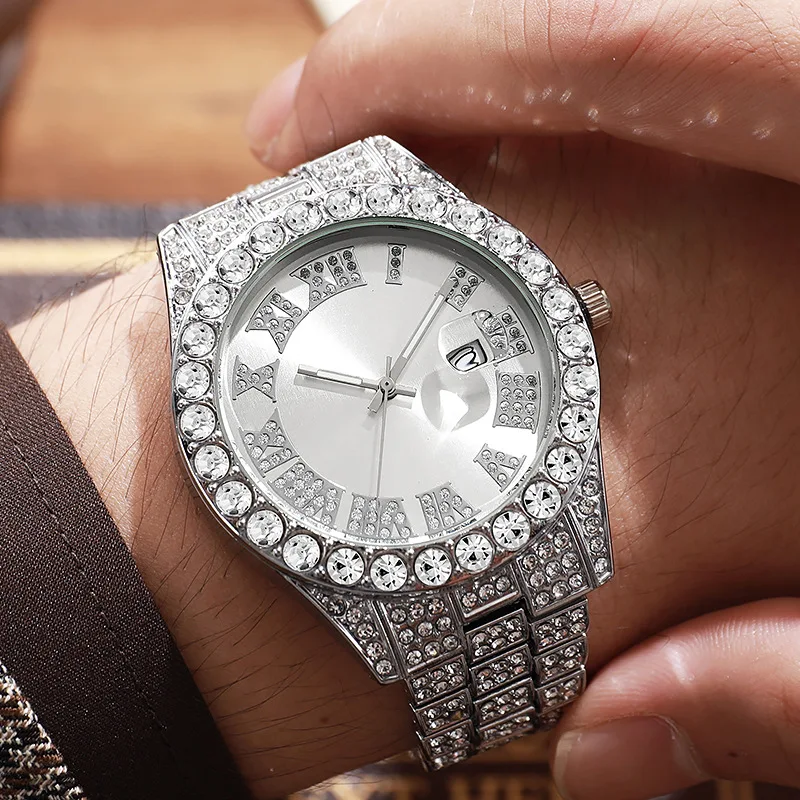 

Новые роскошные часы с бриллиантами для мужчин и женщин Iced Out часы с римскими цифрами кварцевые наручные часы мужские часы Relogio Masculino Прямая доставка