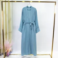 2 photos ensembles musulmans Jilbab musulman deux pièces femmes Abaya Cardigan ample manteau sans manches robe intérieure vêtements de prière avec ceinture 3