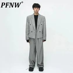 PFNW Abiti eleganti per uomo Moda stile coreano Semplice spallina Set completo Trend Blazer di lana maschile Abito allentato Pantalone 9C2659