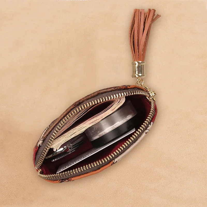 Women Wallet Genuine Leather Mini Bags Fashion Designers Brand Ladies Vintage Small Coin Purse Femal Tassel Summer Luxury  Pouch
