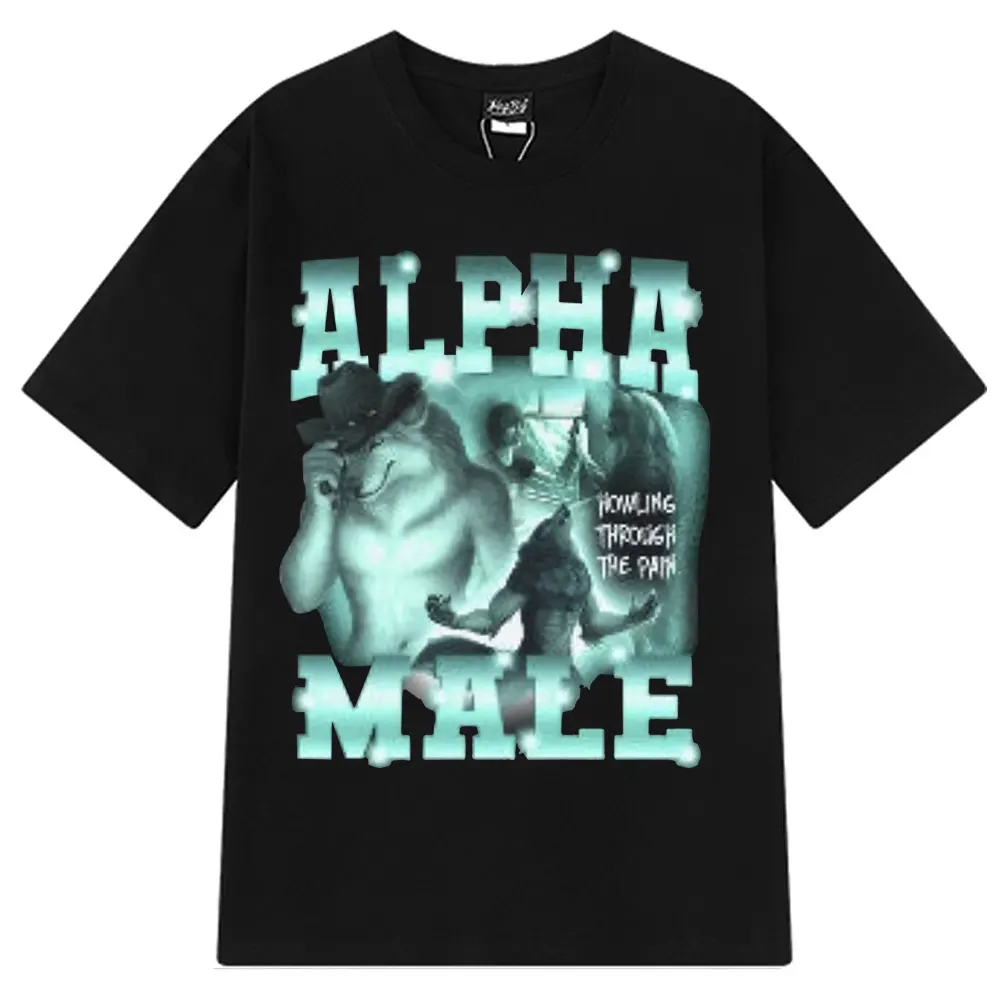 Camiseta con gráfico de lobo divertido Alpha para hombre y mujer, camisetas de manga corta con diseño a la moda, camiseta Unisex informal de algodón de gran tamaño