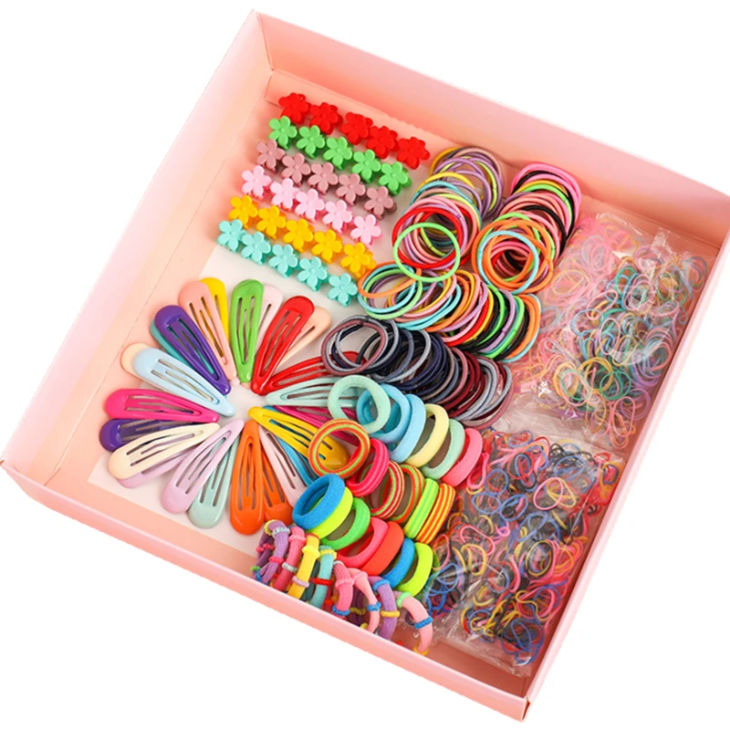 220 pcs Cute Hairpin Candy Color Girl Hair Pin Set Rope Hair Tie BB Clip Ponytail Holder Children Hair Accessories Birthday Gift