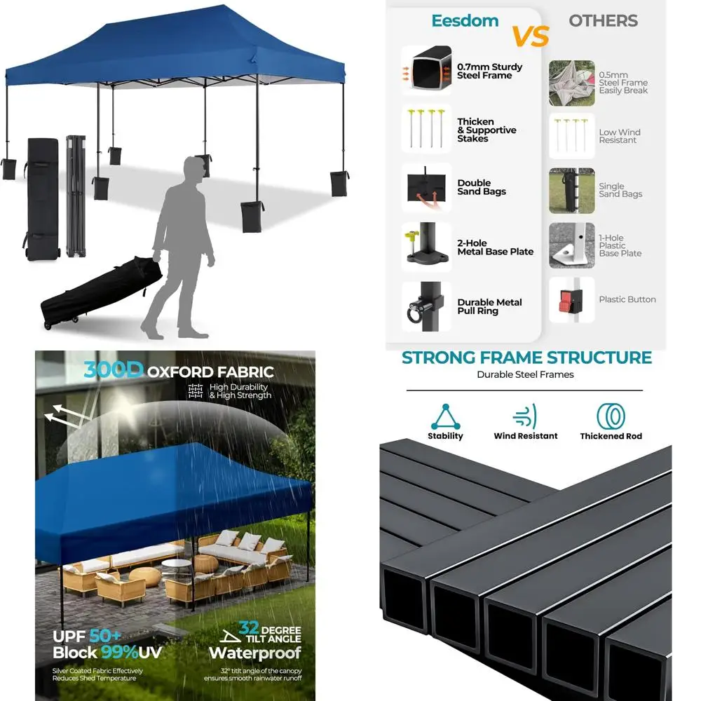 

Commercial Grade Pop Up Canopy Tent 10x20, Adjustable Height, Roller Bag Included, Ideal for Outdoor Events and Beach Use
