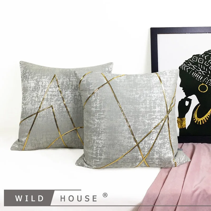 

Luxury Silver Jacquard Gold Stripe Pillow Sofa Cushion Model Room Decor Backrest Waist Bag Light Elegant Home Decor Accessories