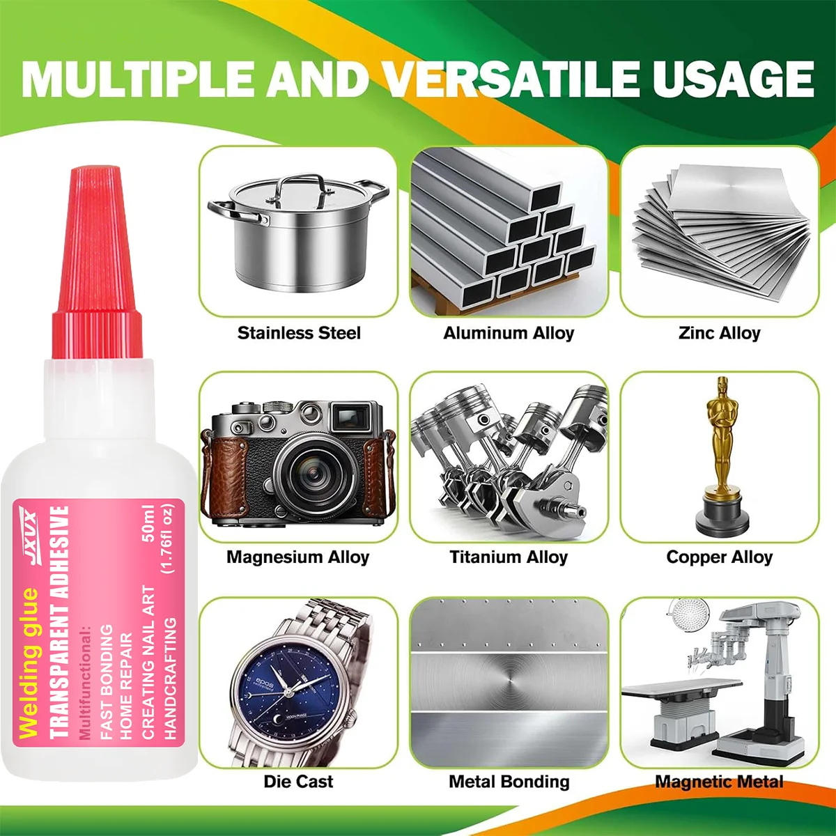 Cola transparente de secagem rápida, Super Cola 7 Segundos Reparação rápida Preenchimento Reforço Sistema de dupla adesão Resina, Resistência à água, Fórmula ecológica, delicada com os materiais, 50 g