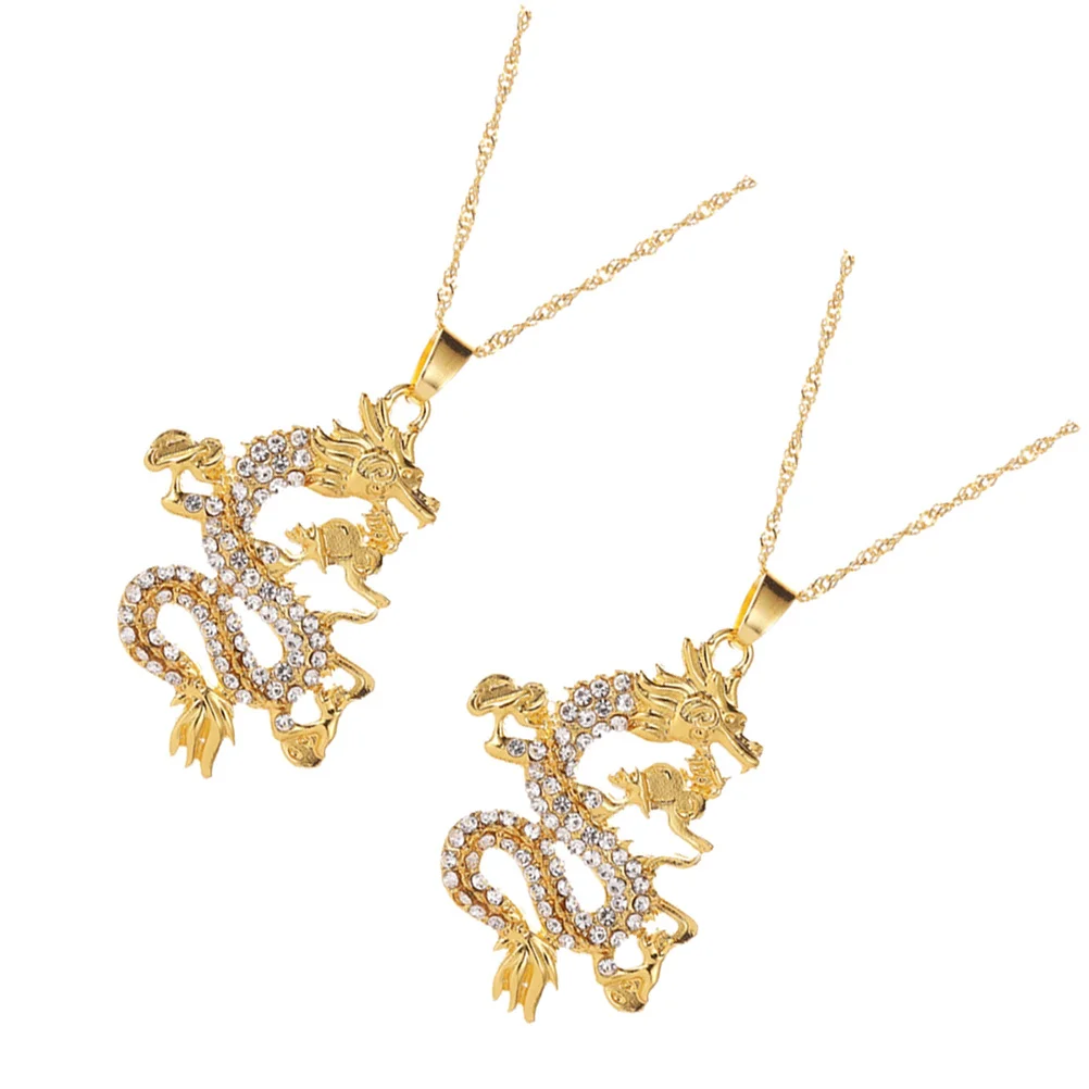 

2Pcs Gold Dragon Pendant Necklace High Polish Smooth Surface Unique Fashion Design for Halloween Gothic Punk Party Wear Dragon