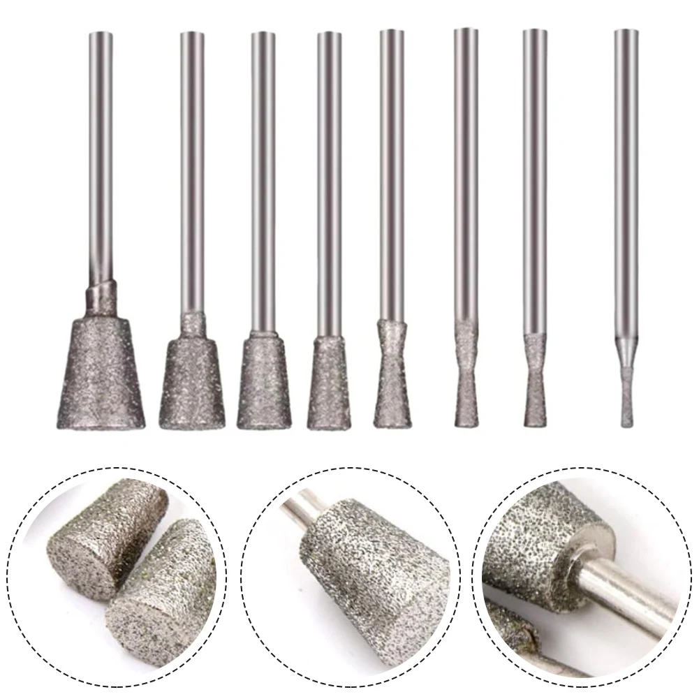 Diamond Burr Engraving Bits Set of 5 with 2 35mm Shank for Polishing and Crafting Suitable for Jade Stone and Metal Surfaces