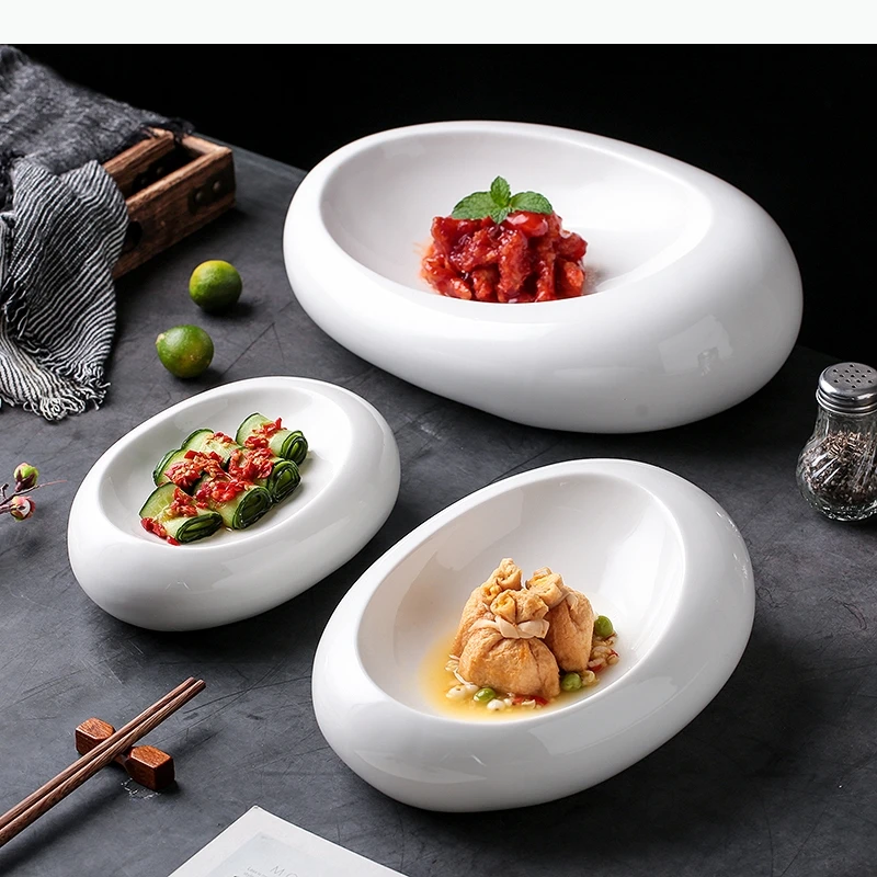 

Овальная керамическая обеденная тарелка Изолированная сервировочная тарелка Суповые тарелки Фруктовая десертная тарелка Тарелки для сашими Поднос для тарелки Dim Sum