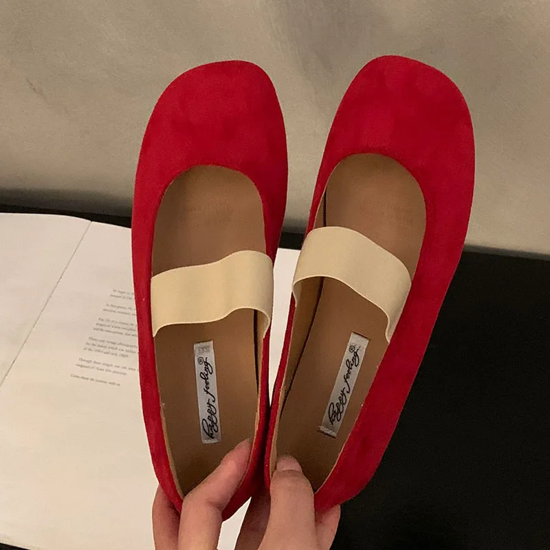 2024 Red  New Women Flats Soft Mary Jane Shoes Soft Casual Outdoor Dress Flat Ballet Shoes Round Toe Shallow Slip On Flats Mujer