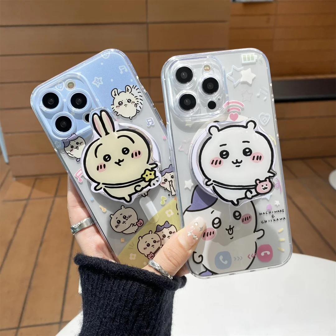 

C-Chiikawas Hachiwares Magnetic Bracket Phone Case For iPhone 16 15 14 13 12 11 Pro Max 16E Minimalism Soft Bumper Cover