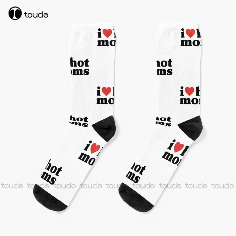 

New I Love Hot Moms Socks Slouchy For Women Personalized Custom Unisex Adult Popularity Holiday Gifts Teen Socks