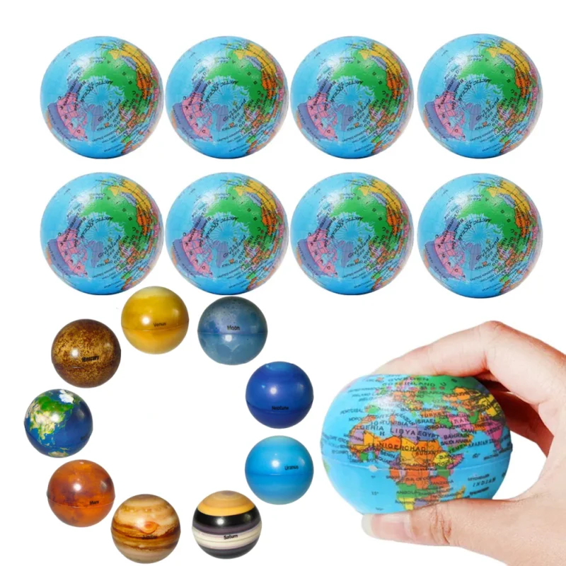 Esponja Bola para Mão e Pulso Exercício, Espremer Foam Ball, Presente Educativo, Planetas Esponja Globo, Descompressão Toy, PU Earth, 9 PCs, 12PCs