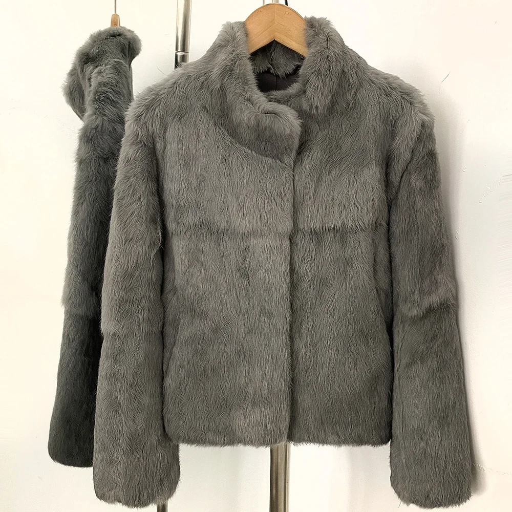 OFTBUY Modische Luxuriöse Kurze Warme Echte Pelzjacke Neue Herbst-Winter-Kleidung für Damen Einfarbiger Natürlicher Kaninchenfellmantel – Detail 15