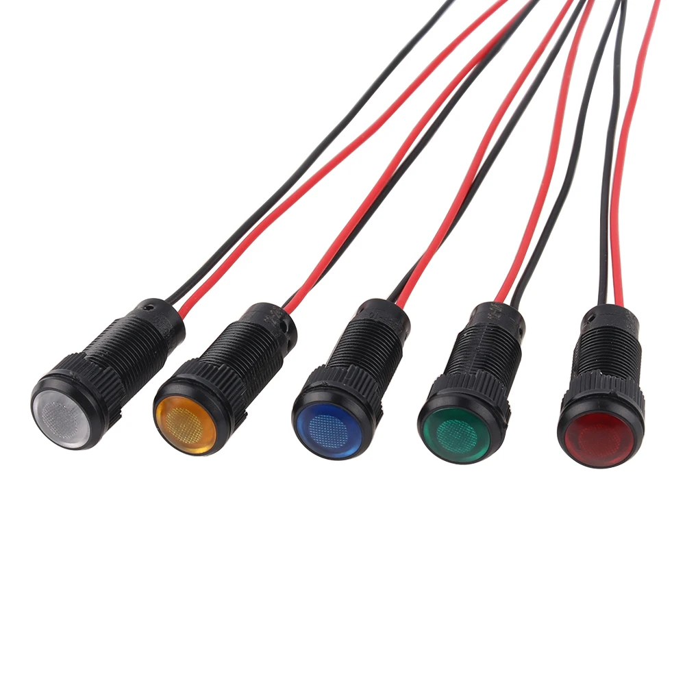 1/5pcs 6mm 8mm 10mm 12mm LED Indicator Light Plastic Black Signal Dot Lamp Red Yellow Blue Green White 3V6V12V24V110-220V