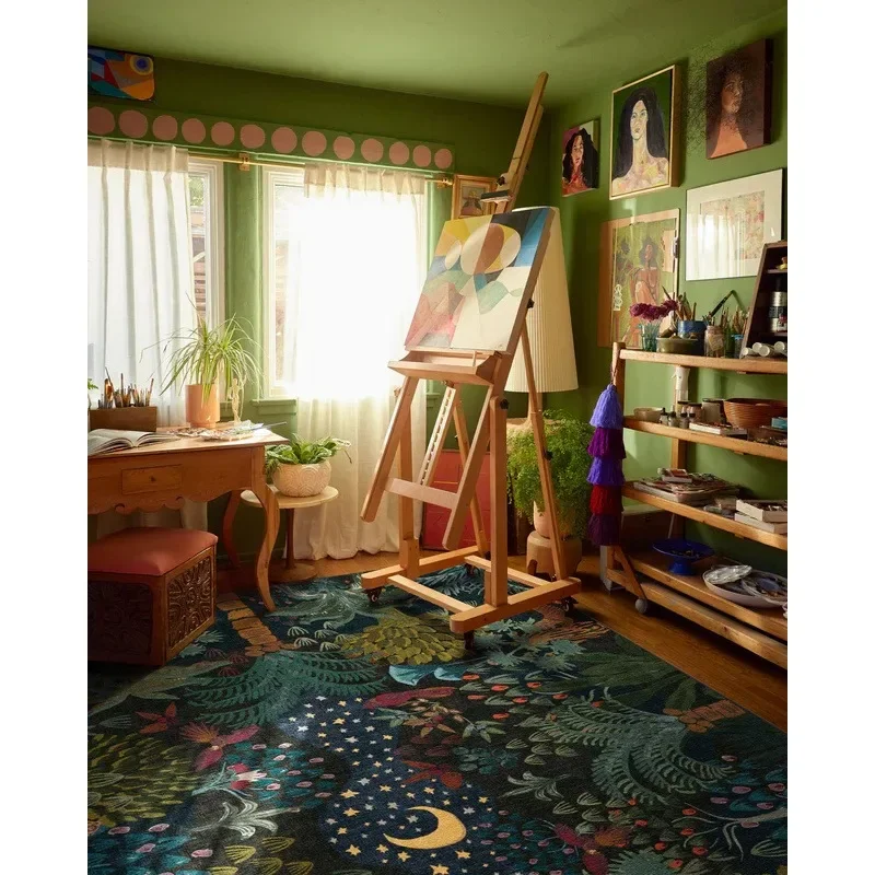 

KK01Iris Forest Green Rug Apfel Protea Art Carpet for Bedroom Living Room Floor Mat Vintage Non-Slip Dining Room Rug Indoor Door