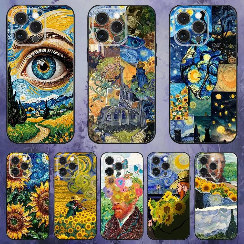 

Sunflower Art V-Van G-Gogh Phone Case For iPhone 17,16,15,14,13,12,Pro,Max,Plus,E,SE4,Air,Mini Black Soft Box