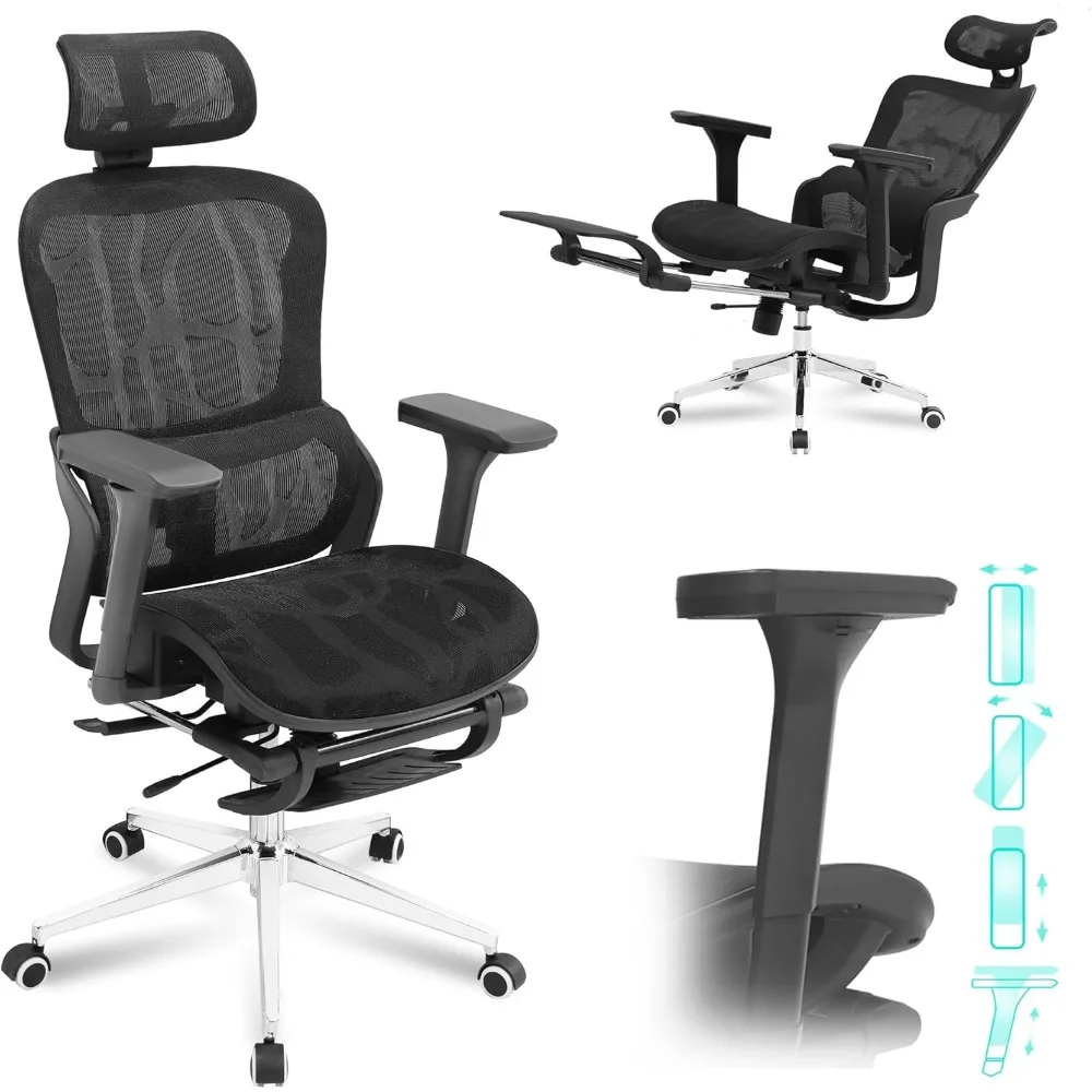 

Ergonomic Office Desk Chair with 4D Adjustable Armrests,Swivel Rolling Computer Chair for Home Office &Gaming with Wheels,Footre
