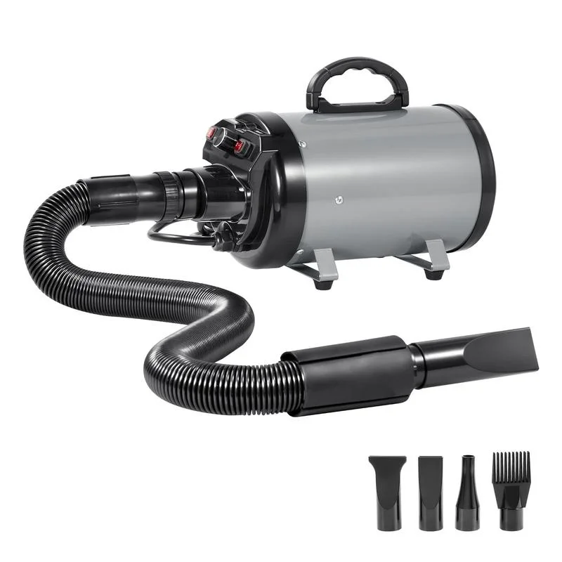 

2800W Dog Blow Dryer with Adjustable Speed & Temperature, 4 Nozzles, Extendable Hose, Grey Black