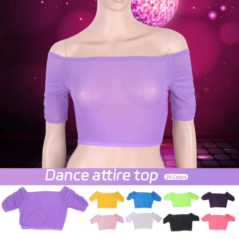 Transparent Belly Dance Top Short Sleeve Dance Crop Tops for Women Belly Dancer Costume Bellydance Costumes Carnival Outfit