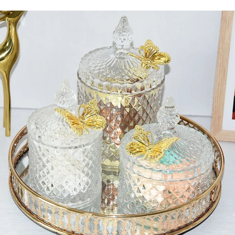Glass Storage Jar Shape Decorative Lid Snack Candy Home Jewelry Tanks Tea Coffee Cans Toothpick Cotton Swab Bottle