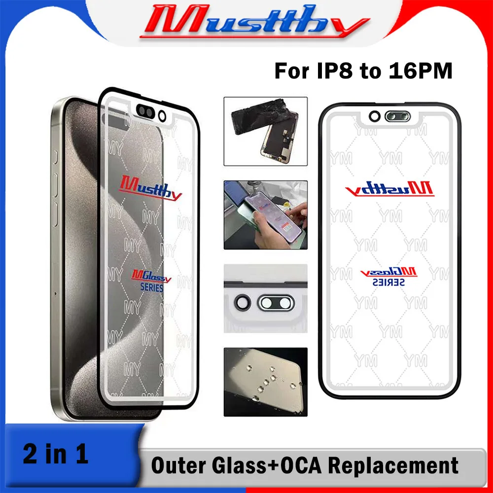 Musttby 5pc 1:1 Silimar OEM Touch Screen Glass Panel With OCA Goose for iPhone 16 15 14 13 12 11 pro X XS XR Max Replacement