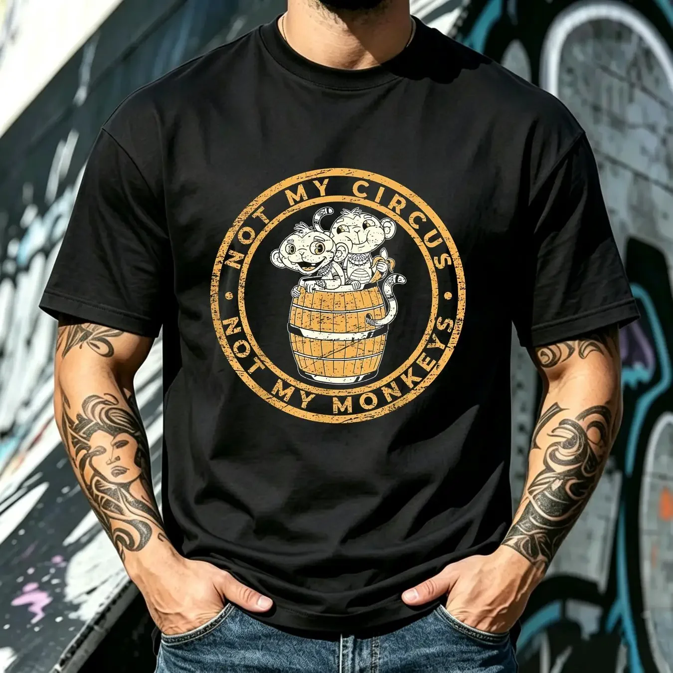 washed T Shirt Vintage Not My Circus Monkeys Funny Sarcastic Saying vintage Washed Stretched homme Stylish designer clothes