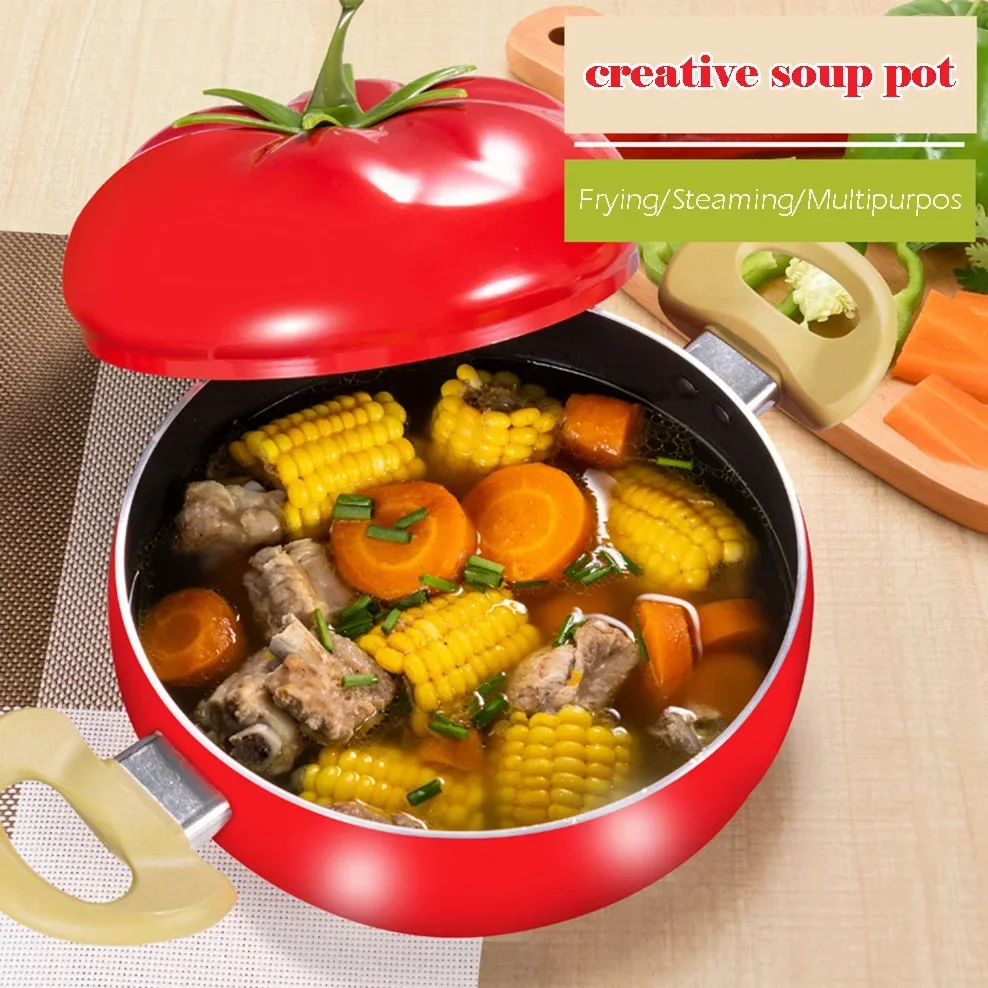 20CM Tomato Double-Eared Soup Pot 2.6L Aluminum Non-Stick Pan For Home Thickened Bottom Induction Cooker Universal Cooking Pot