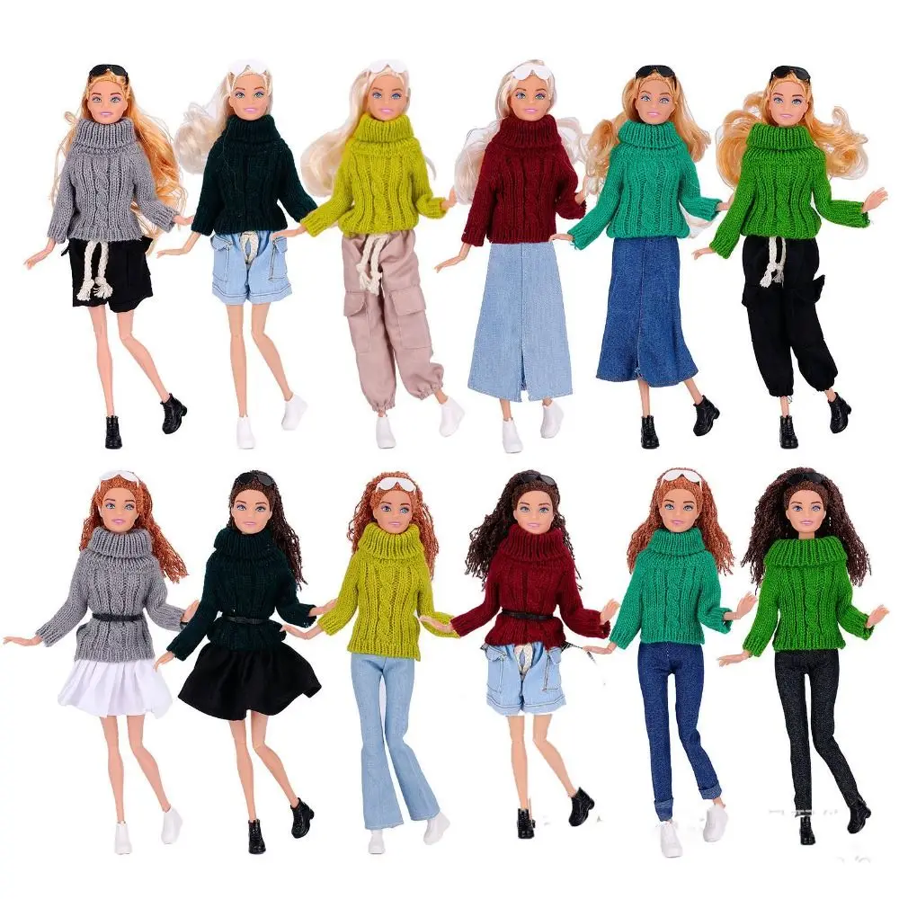 

DIY Casual Skirt Clothes Handmade Fashion Girl Pants with Shoes Glasses Winter Wear Sweaters for 1/6 BJD 29~32cm Dolls