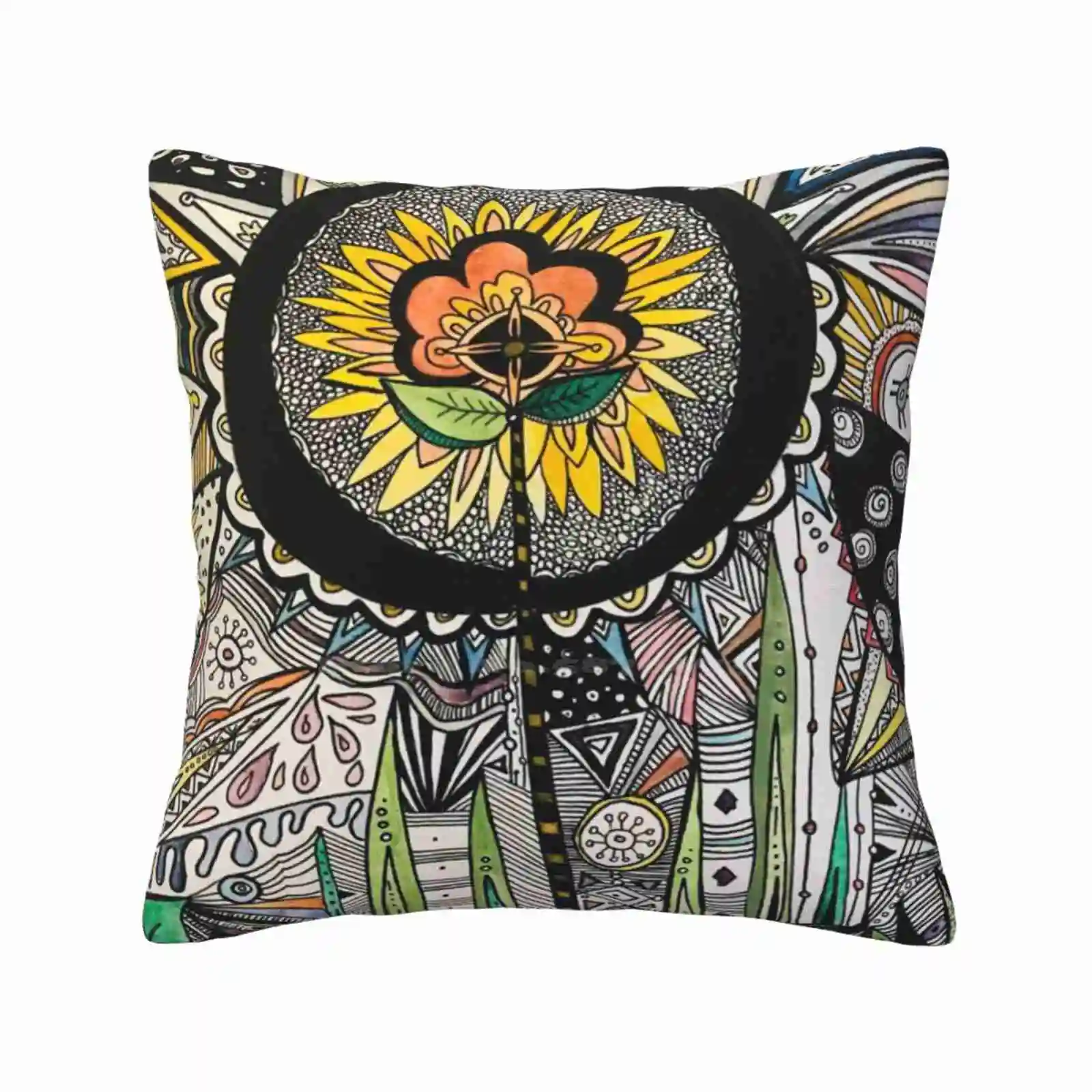 The Circle Home Sofa Car Cushion Cover Pillowcase Freehand Original Art Watercolor Nature Sunflower Zen Flowers Bright Flowers