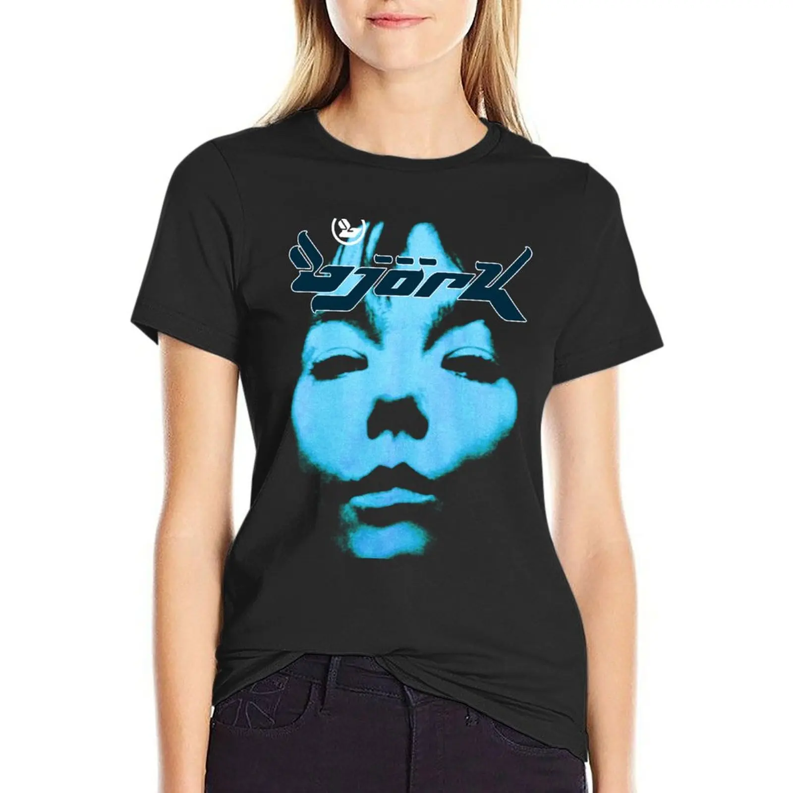 Bjork Homogenic Vintage Face Logo (Blue) T-Shirt tees Blouse funny t shirts for Women