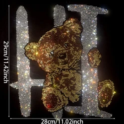 Super Flash Bear Rhinestone Patch Clothing Accessories Iron on Transfers for Clothing DIY Sweater T-shirt garment accessories