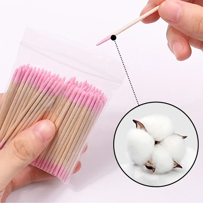 300/200/100Pcs Nails Wood Swab Cleaning Sticks Bud Tip Wooden Cotton Head Manicure Detail Corrector Nail Polish Remover Tools