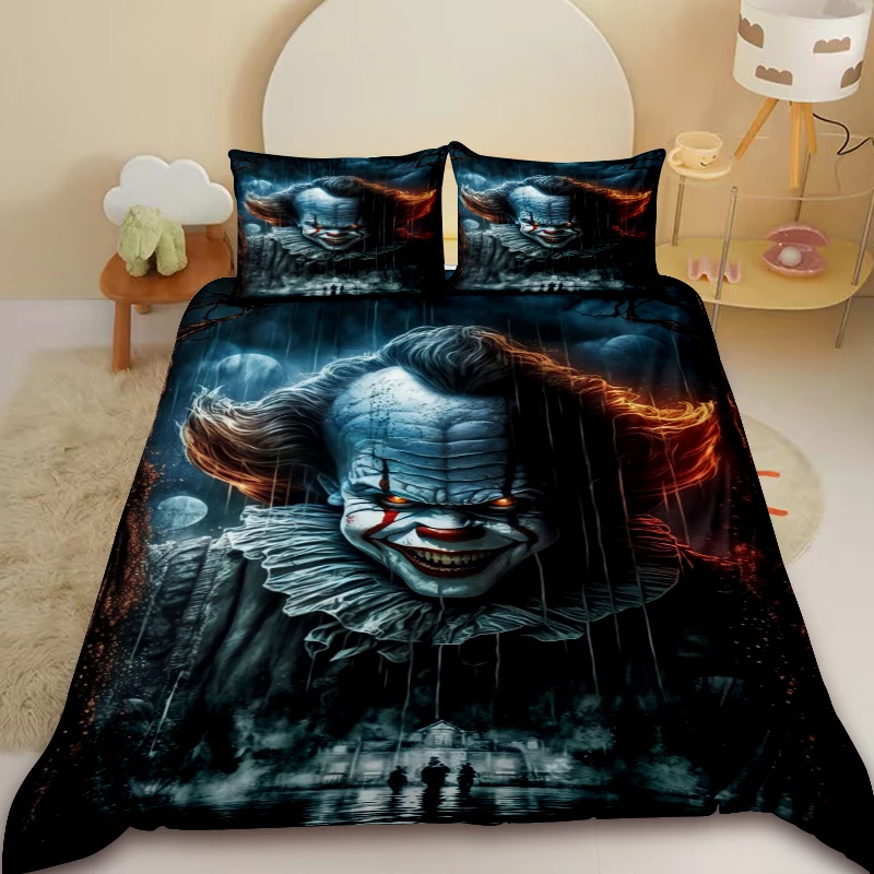 

NECA 3pcs Duvet Cover IT Pennywise Horror Bedding Set Comforter Cover Set Teens Kids Bedroom Home Decor Birthday Gifts