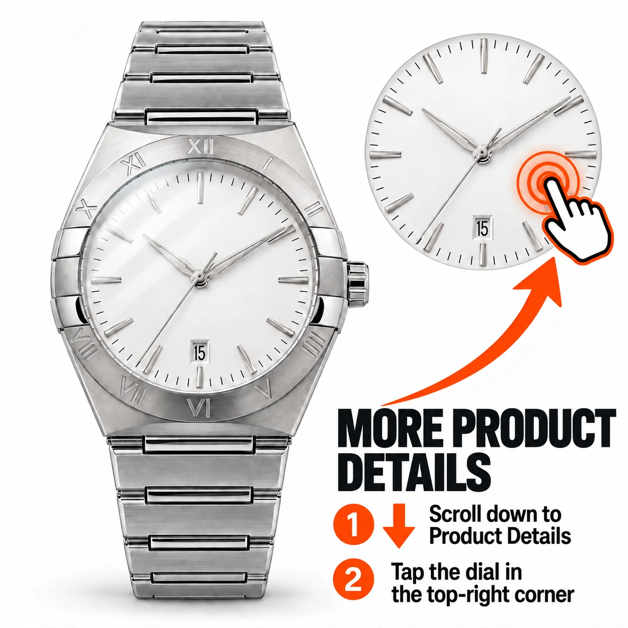 Men's 39mm Automatic Mechanical Watch White Dial Date Roman Numeral Bezel Integrated Stainless Steel Bracelet Dress Wristwatc