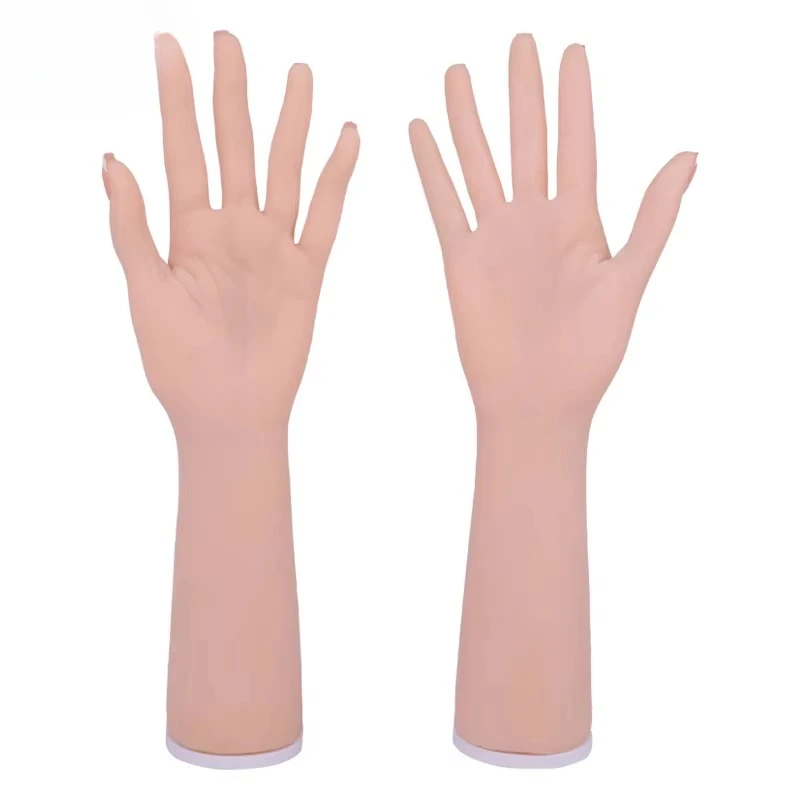 Realistic Life size One Pair Jewelry Display Hand Model Silicone Bendable Hand Female Displays Model With Nail