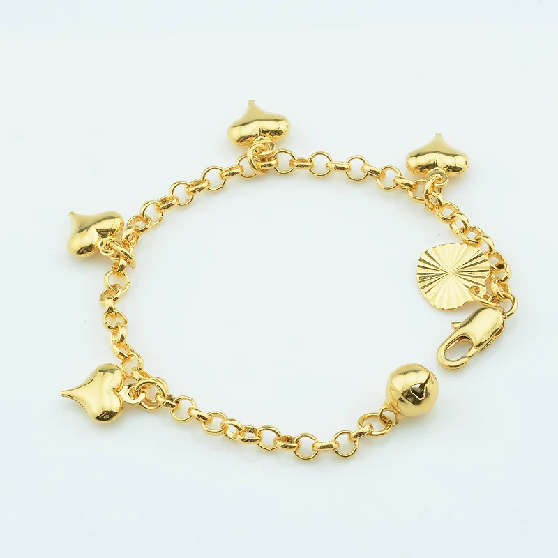 1pcs 3mm Litter Baby Kids Girls Gold Color Cute Heart Bracelets Rolo Chain Bangles Toy Lock Jewelry