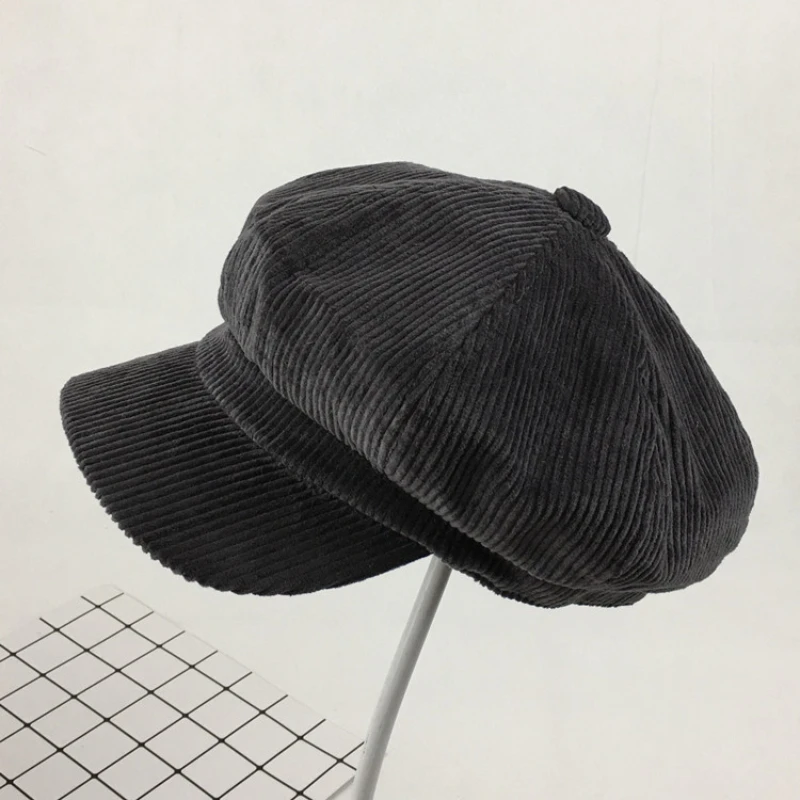 Vintage Literary Corduroy Octagonal Newsboy Hat Women\'s Stretch Octagonal Hat Casual Hat Accessories