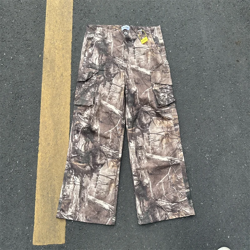 New Mens Womens Vintage Work Pants Hunting Camouflage Maple Leaf Straight Multi-Pocket Brand Casual Pants