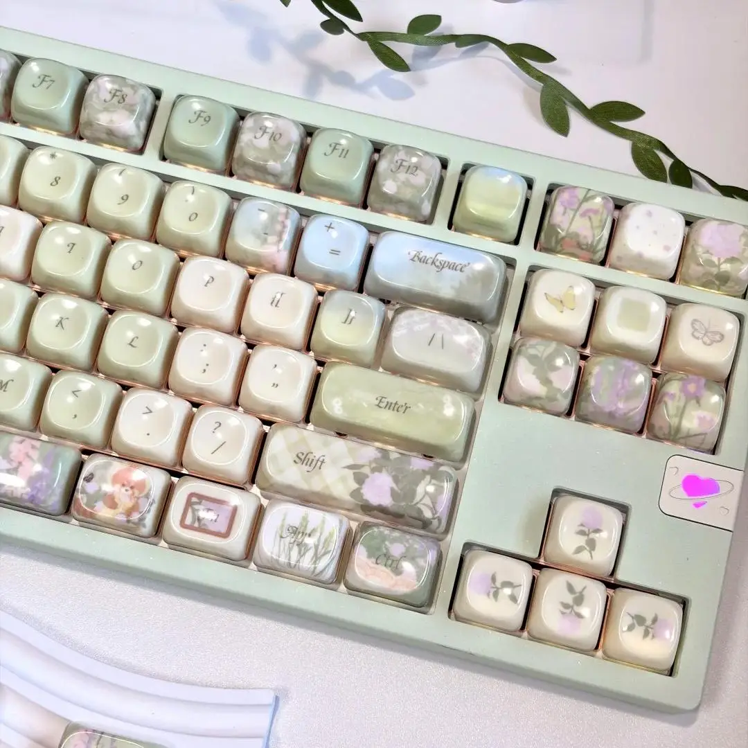 MAIMOOO Country Style Keycaps Cherry MOA MDA Profile PBT/PC Cute Red Panda Fresh Green Glossy Ceramic Style Keyboard Keycap