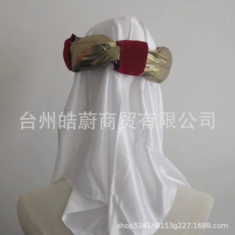 Médio Oriente Branco Hijab traje para Masquerade, chapéu árabe, Dubai príncipe cocar, chapéu muçulmano, festa, adereços de Halloween