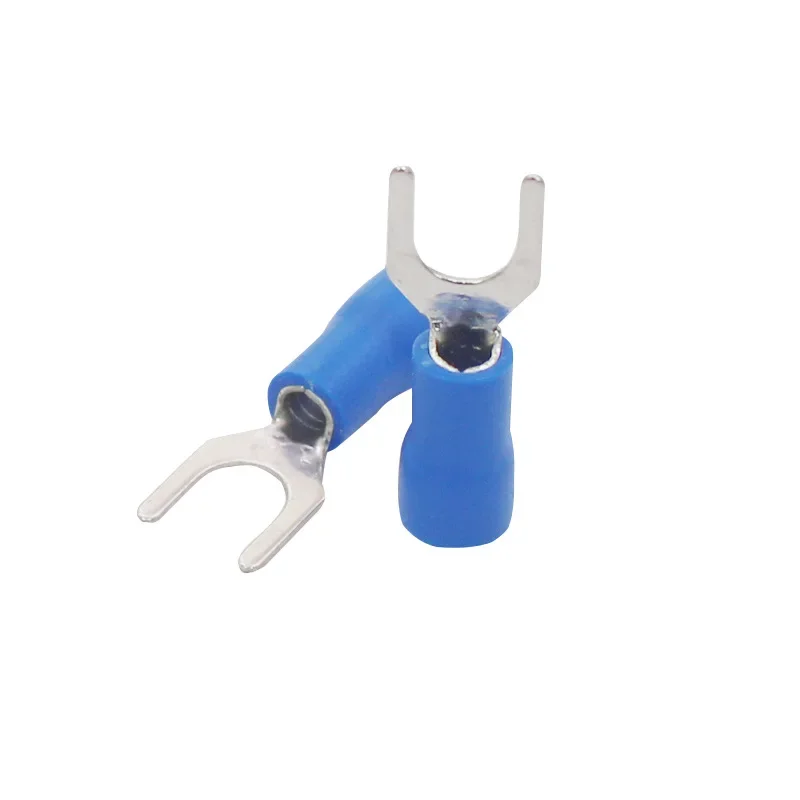 SV2-4 Blue Furcate Cable Wire Connector 100PCS/Pack Furcate Pre-Insulating Fork Spade 16~14AWG Wire Crimp Terminals SV2.5-4 SV