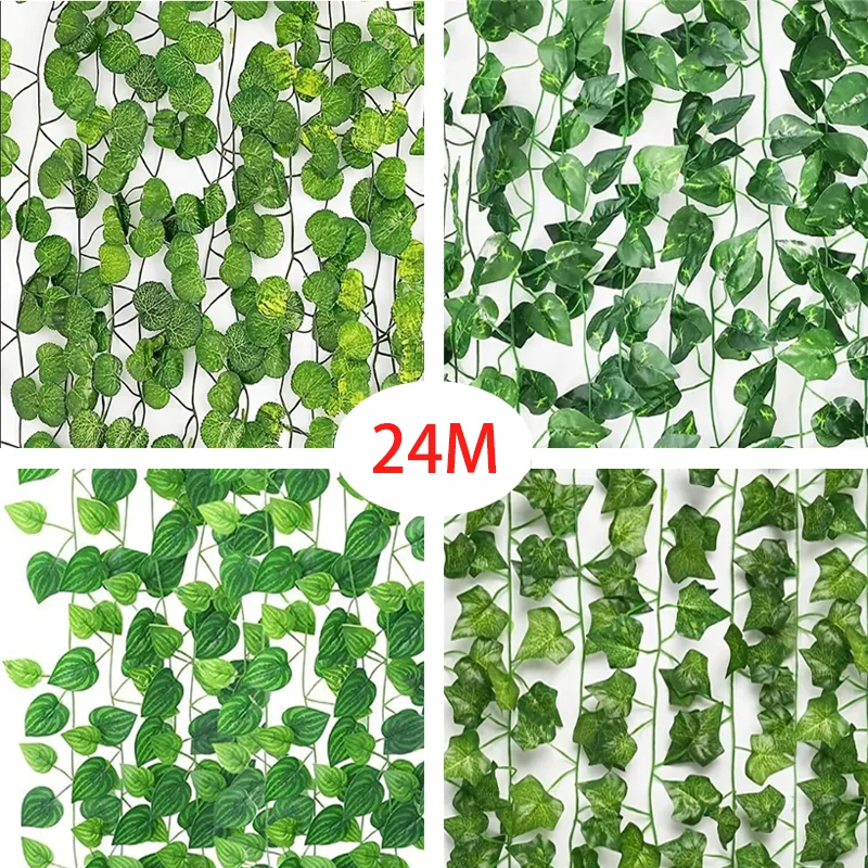 24M Artificial Plants False Leaves Home Decor Fake Foliage Vine Home Garden Decoration Wedding Party Wall Hanging Decorations