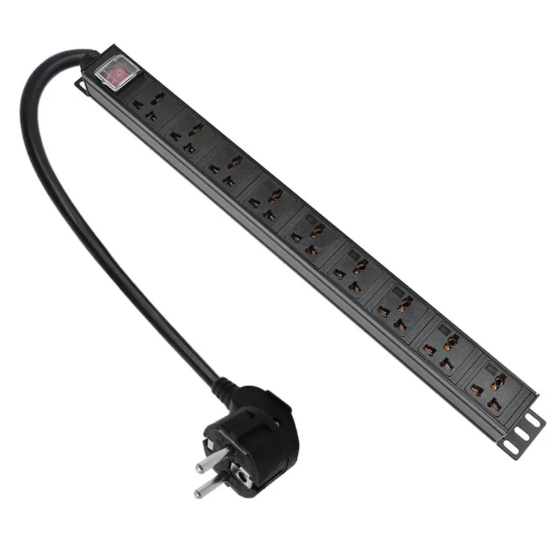 PDU Power Strip socket Network cabinet rack aluminium alloy16A/4000W 9AC 10A Universal Socket With  2m extension cable